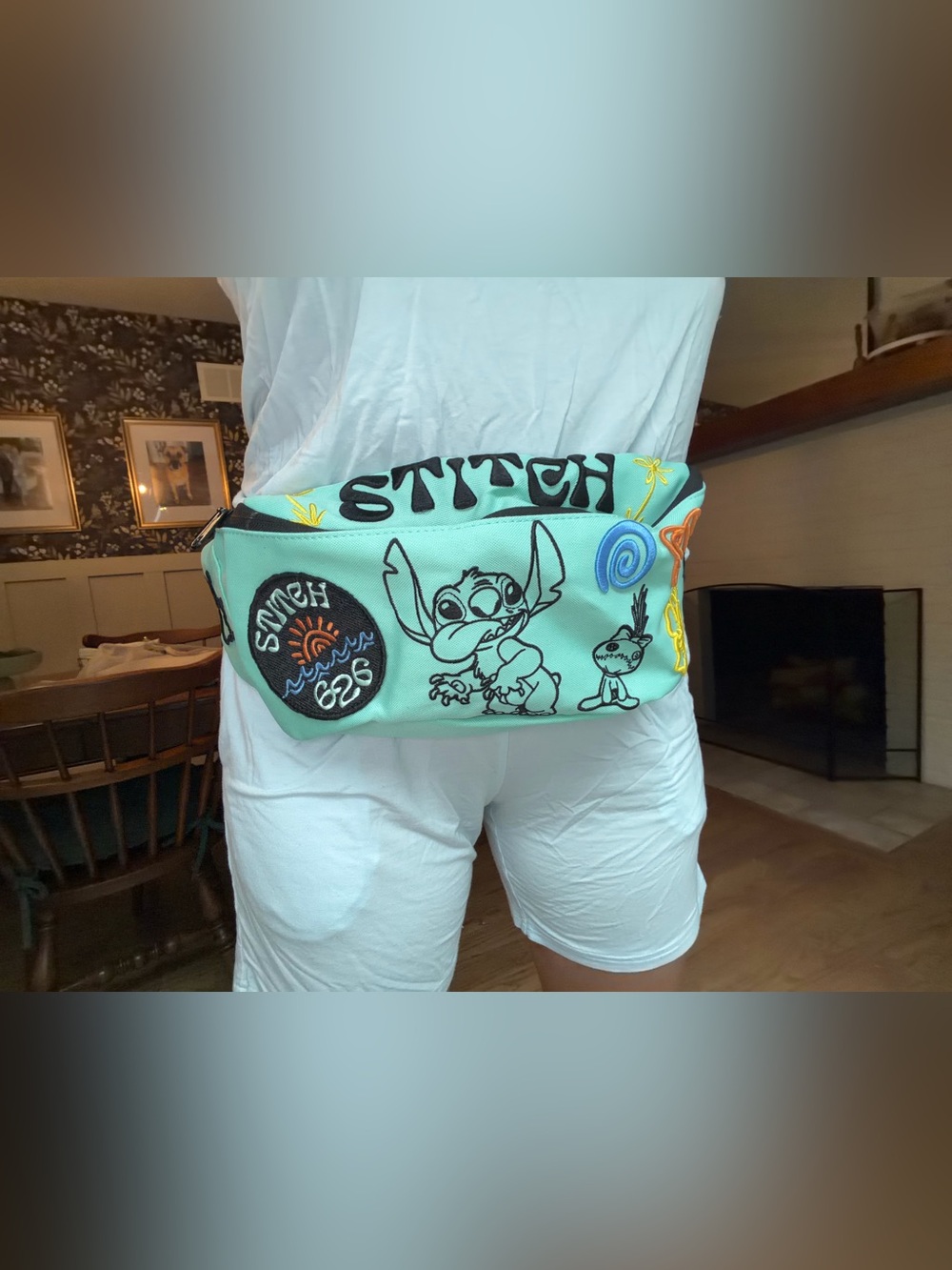 Disney Stitch Teal Embroidered Travel Belt Bag